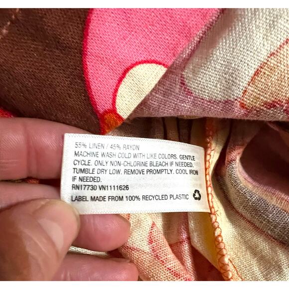 Ava & Viv Linen Blend Floral Stretch High Waist Shorts Pink Orange Plus Size 1X - Picture 5 of 10